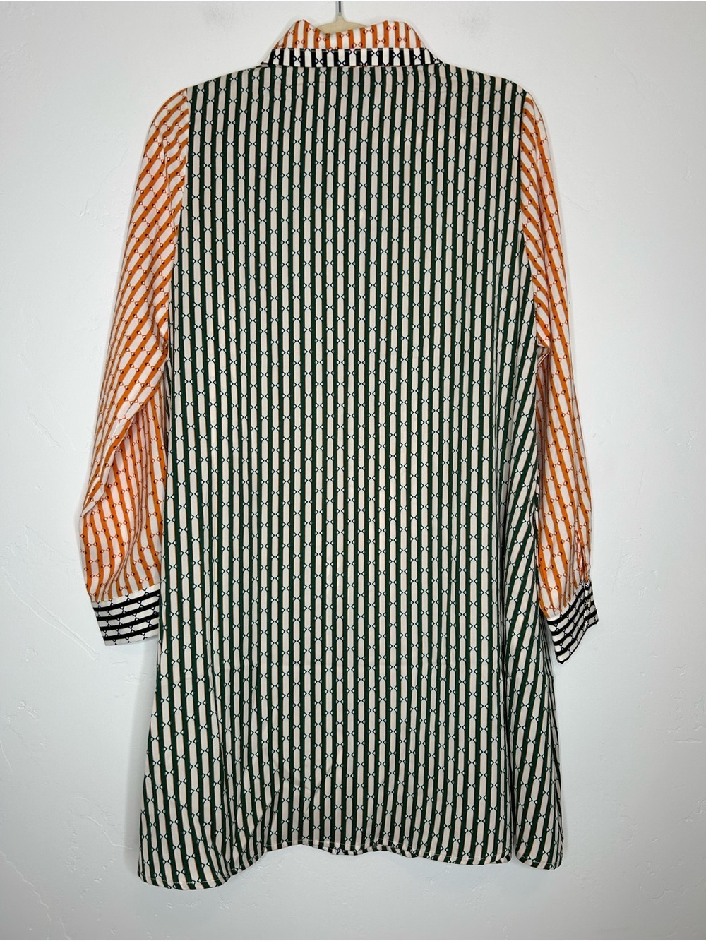 NWT Gracia Green Orange Black Striped Button Up Shirt Dress Size Medium Office - Picture 2 of 12
